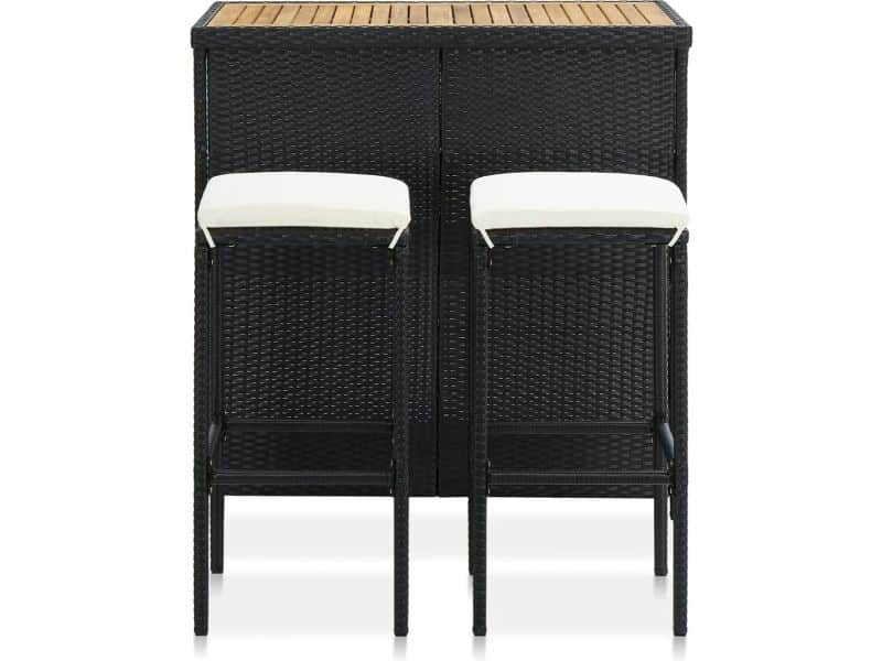 vidaXL 3-delige Barset Poly Rattan Zwart Barstoel - Bartafel