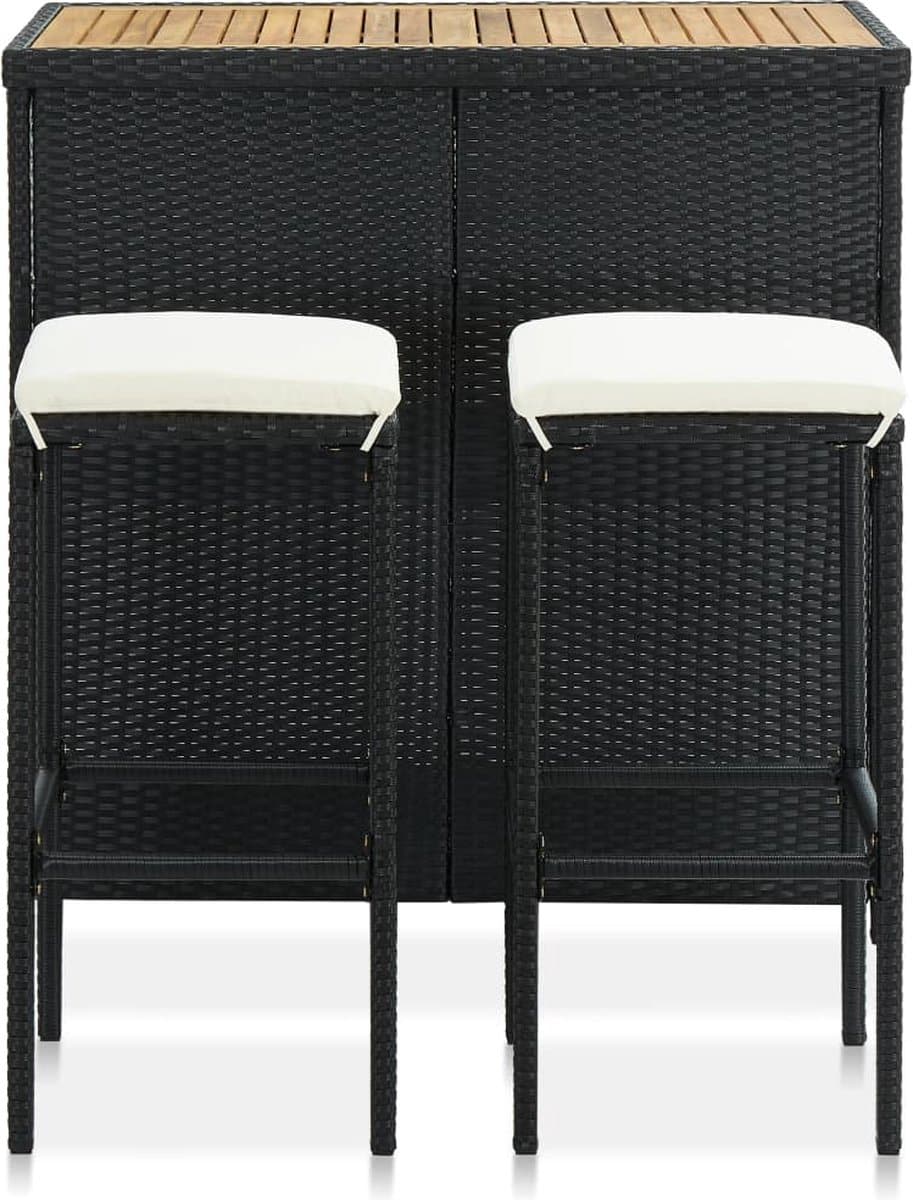 vidaxl 3 delige barset poly rattan zwart barstoel bartafel