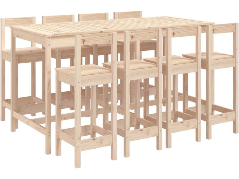 vidaXL - 9-delige - Barset - massief - grenenhout