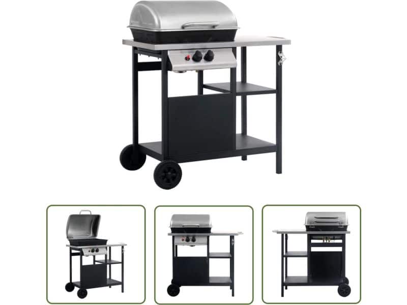 vidaXL Bbq - Gasbarbecue - Gasbarbecue met 3-laags zijtafel zwart