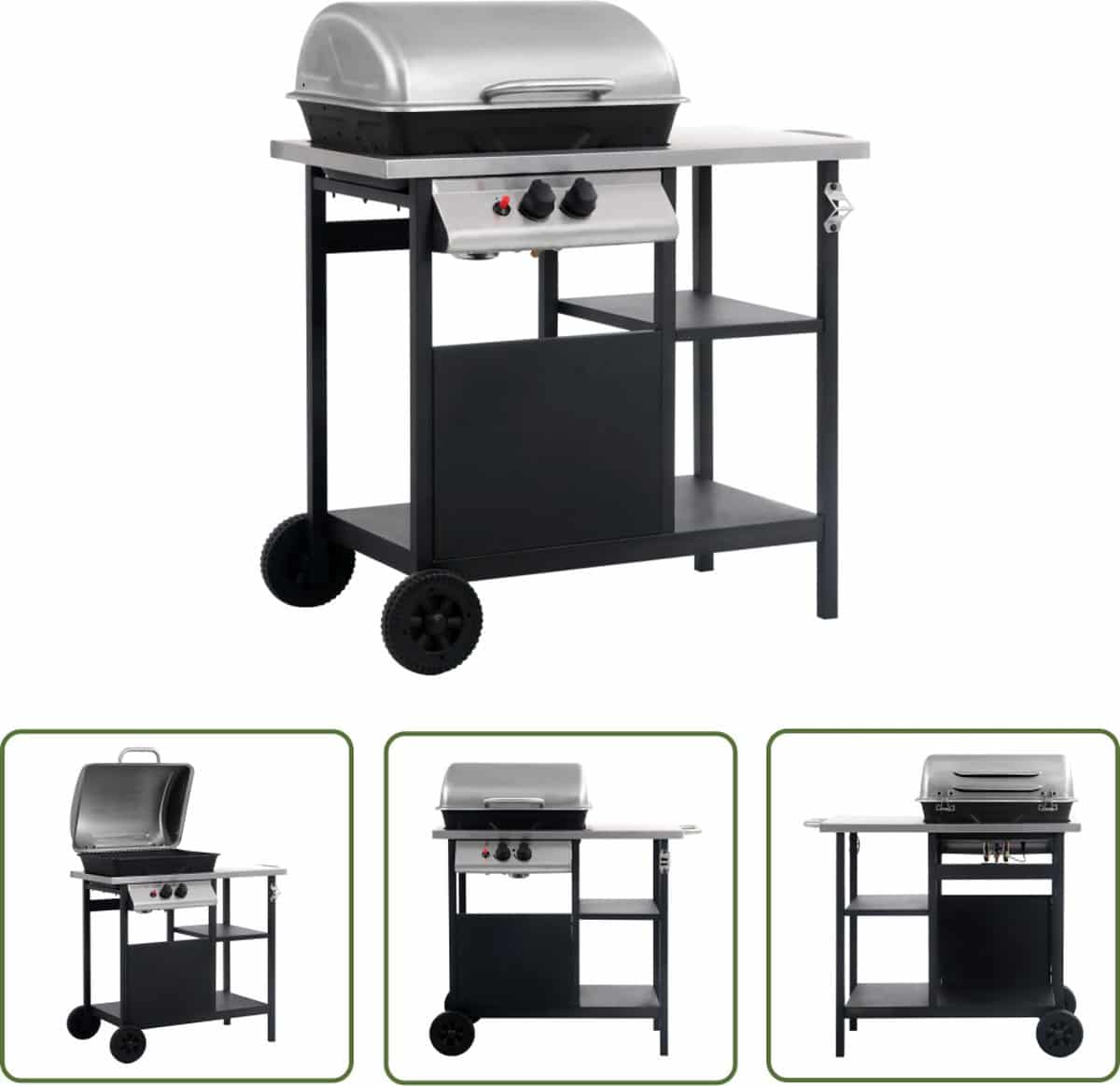 vidaxl bbq gasbarbecue gasbarbecue met 3 laags zijtafel zwart