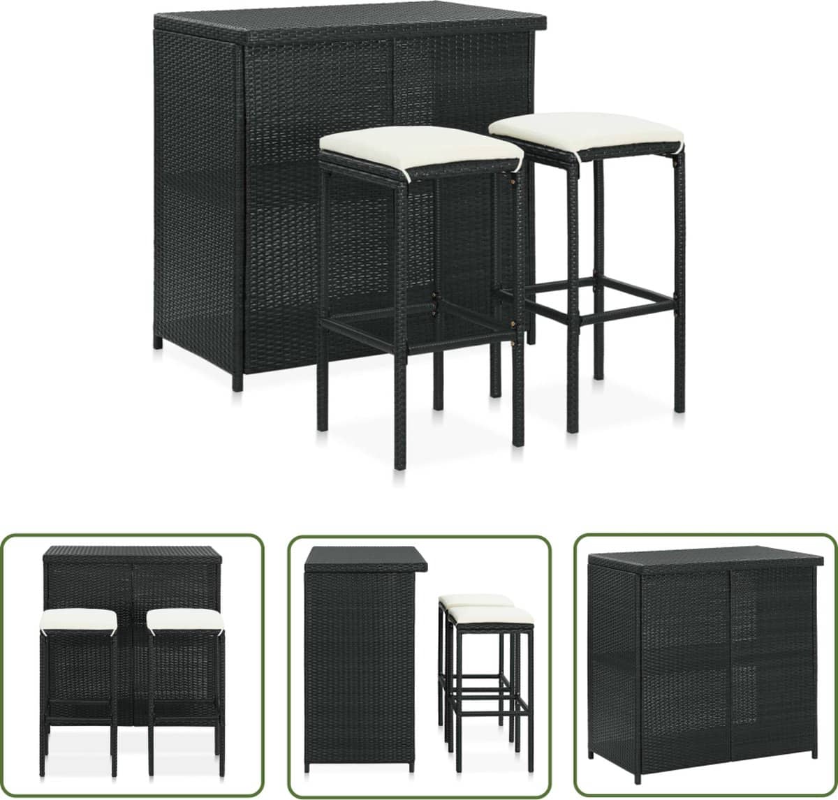 vidaxl bistroset barset 3 delige barset poly rattan zwart