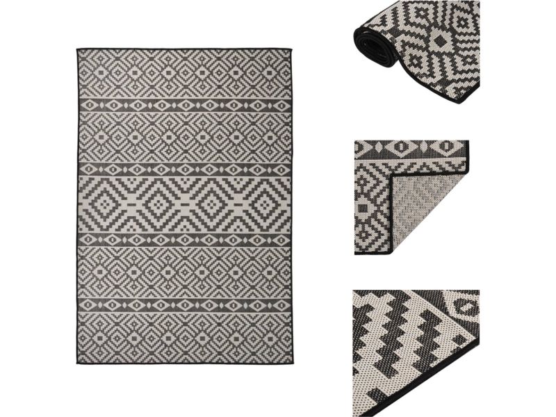 vidaXL Buitenkleed - Buitenkleden - Tuinkleed - Platgeweven Buitenkleed - Buitenkleed met patroon platgeweven 160x230 cm zwart