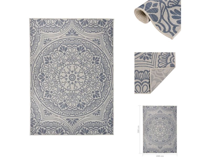 vidaXL Buitenkleed - Buitenkleden - Tuinkleed - Platgeweven Buitenkleed - Buitenkleed met patroon platgeweven 200x280 cm blauw