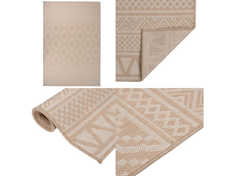 vidaXL Buitenkleed met patroon platgeweven 160x230 cm bruin - Buitenkleed - Buitenkleden - Tuinkleed - Platgeweven Buitenkleed