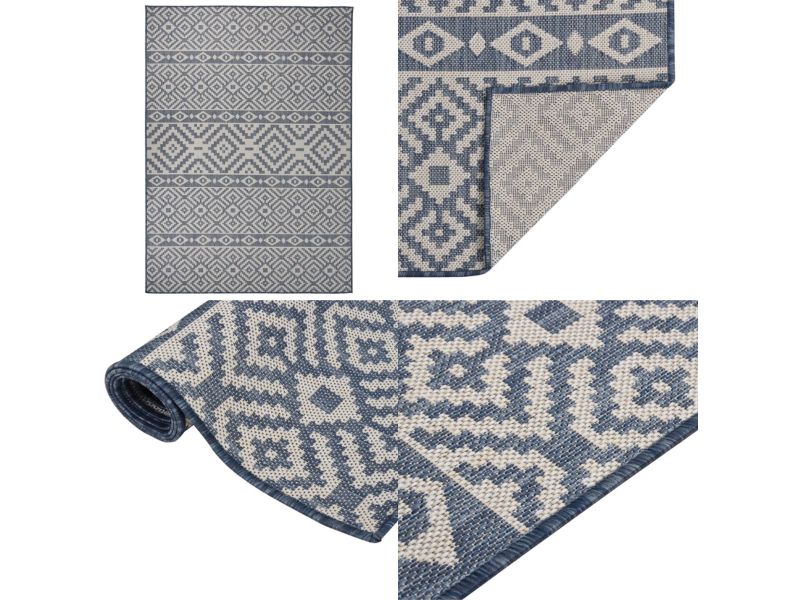 vidaXL Buitenkleed met patroon platgeweven 200x280 cm blauw - Buitenkleed - Buitenkleden - Tuinkleed - Platgeweven Buitenkleed