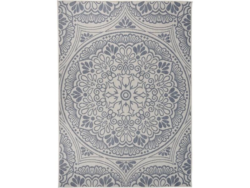 vidaXL Buitenkleed met patroon platgeweven 200x280 cm blauw - Buitenkleed - Buitenkleden - Tuinkleed - Platgeweven Buitenkleed