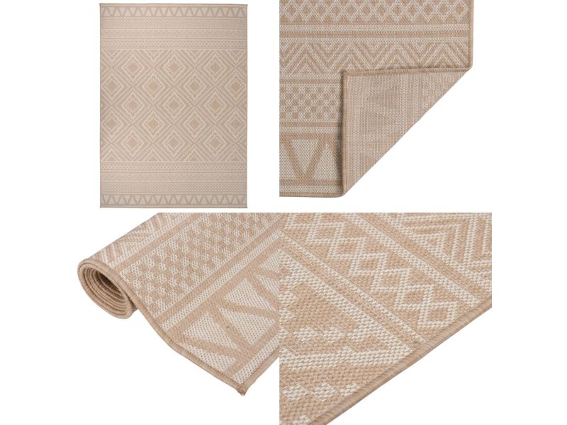 vidaXL Buitenkleed met patroon platgeweven 200x280 cm bruin - Buitenkleed - Buitenkleden - Tuinkleed - Platgeweven Buitenkleed