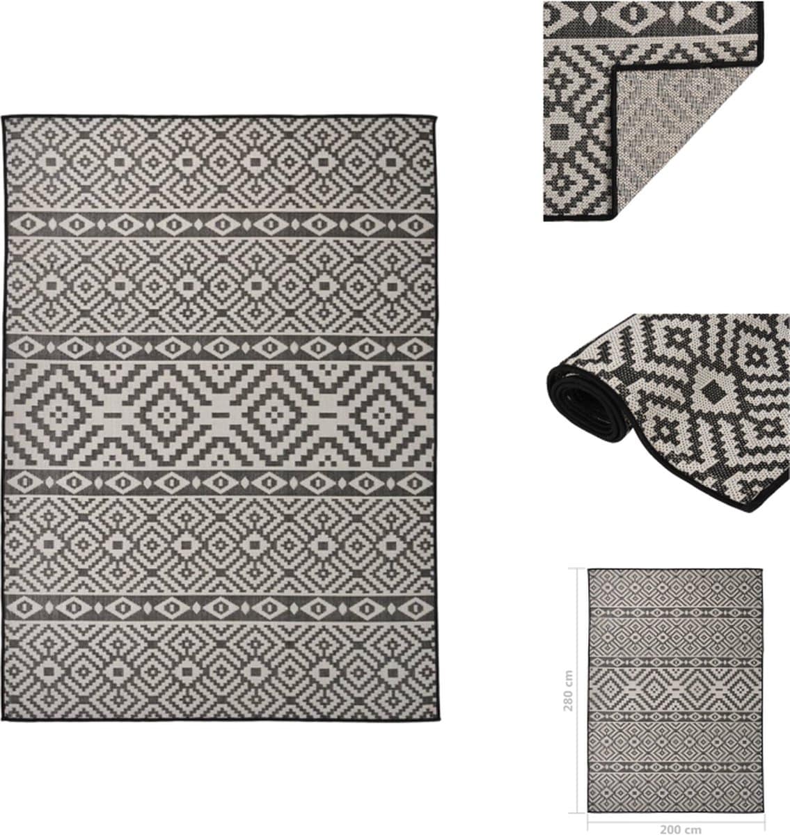 vidaxl buitenkleed met patroon platgeweven 200×280 cm zwart buitenkleed buitenkleden tuinkleed platgeweven buitenkleed