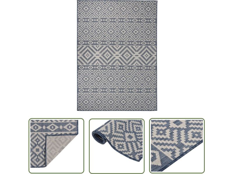 vidaXL Buitenkleed - Tuintapijten - Buitenkleed met patroon platgeweven 200x280 cm blauw - Patioset - Terrastafel - Lounge Set
