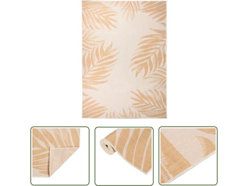 vidaXL Buitentapijten - Tuintapijten - Buitenkleed met bladpatroon platgeweven 200x280 cm - Terrasvloer - Balkontapis - Uv Bestendig