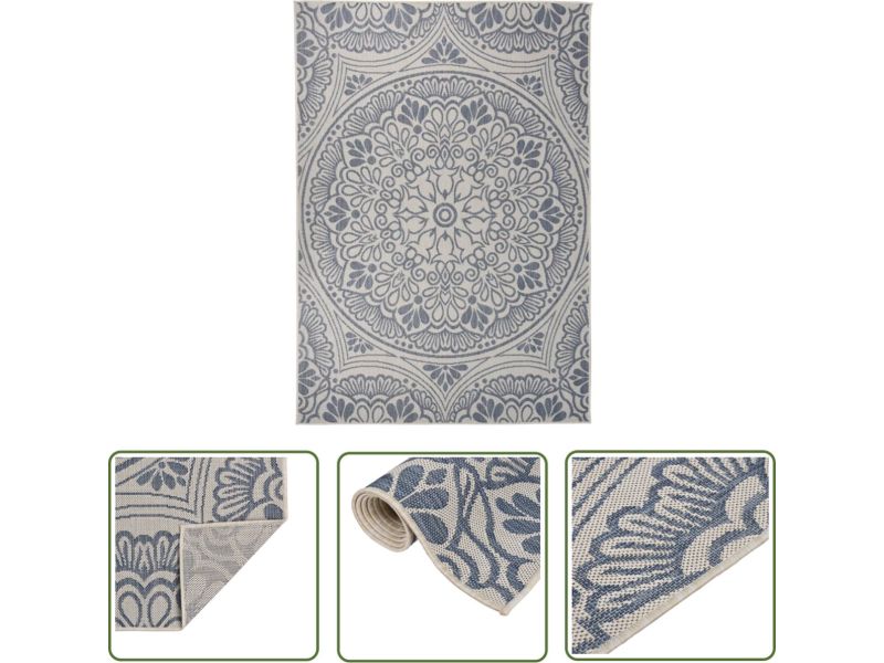 vidaXL Buitentapijten - Tuintapijten - Buitenkleed met patroon platgeweven 160x230 cm blauw - Patio Tapijt - Terras Tapijt - Balkon Tapijt