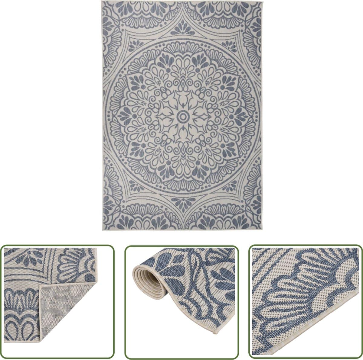 vidaxl buitentapijten tuintapijten buitenkleed met patroon platgeweven 160×230 cm blauw patio tapijt terras tapijt balkon tapijt