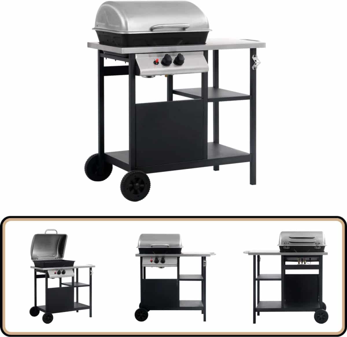 vidaxl gasbarbecue 3 laags zijtafel zwart/zilver gasbarbecue bbq