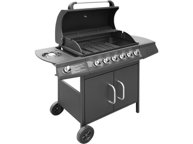 vidaXL Gasbarbecue 6+1 kookzone zwart