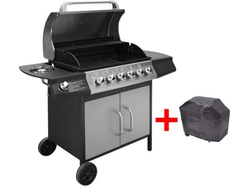 vidaXL Gasbarbecue 6+1 kookzone zwart en zilver