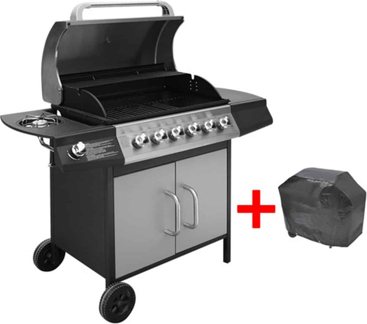 vidaxl gasbarbecue 6+1 kookzone zwart en zilver