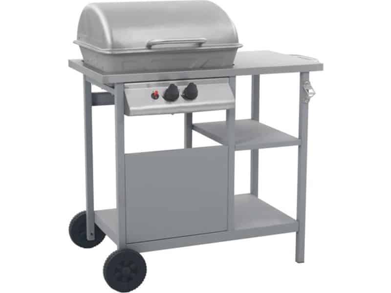 vidaXL Gasbarbecue met 3-laags zijtafel zwart en zilverkleurig