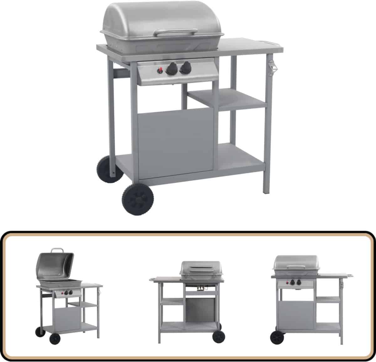 vidaxl gasbarbecue zwart/zilver 3 laags zijtafel bbq gasbarbecue