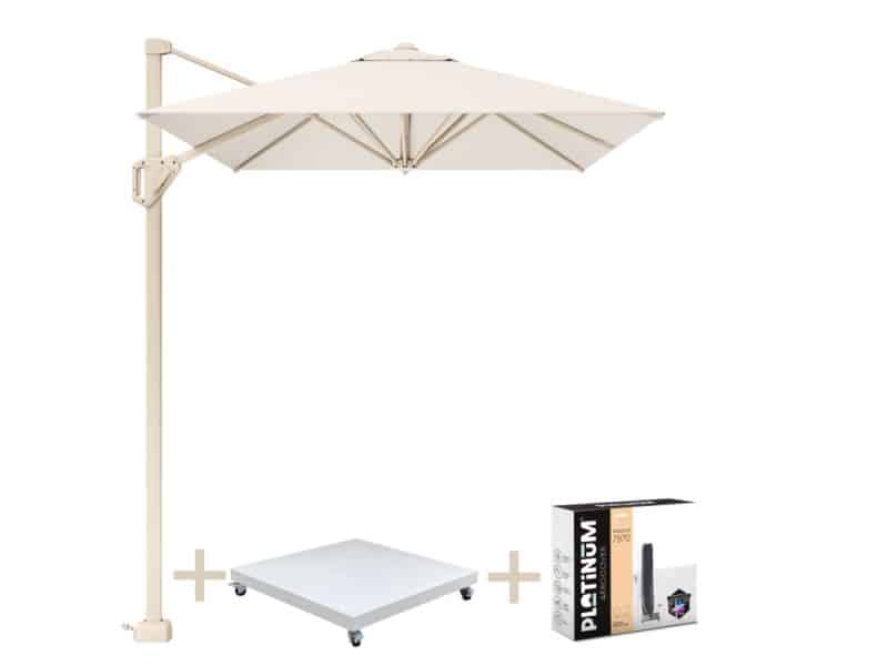 Voyager T1 zweefparasol 300x200 cm sandstone ivoor met zandkleur 90 kg voet en hoes