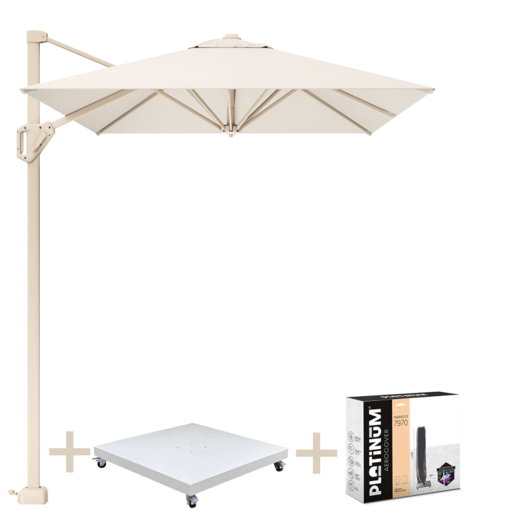 voyager t1 zweefparasol 300×200 cm sandstone ivoor met zandkleur 90 kg voet en hoes