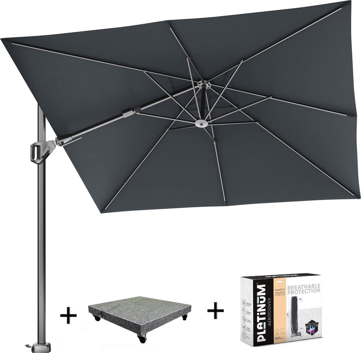 voyager t2 zweefparasol 270×270 cm faded black met 90kg voet