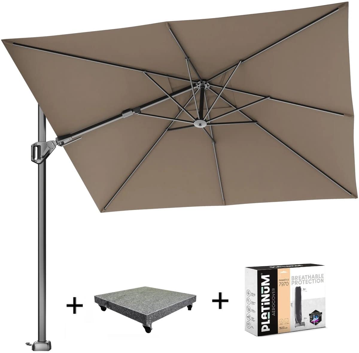 voyager t2 zweefparasol 270×270 cm havanna met 90kg voet en