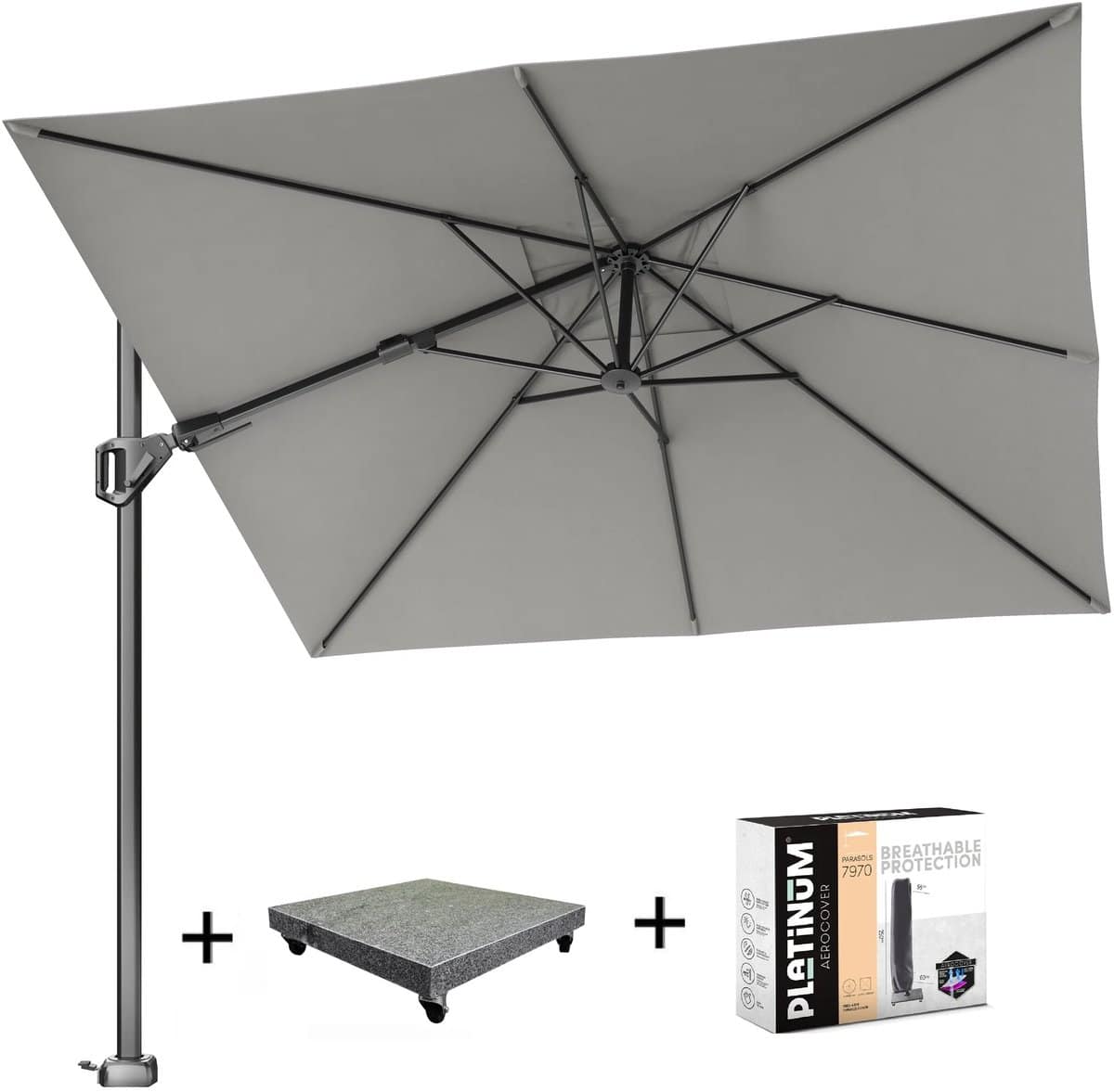 voyager t2 zweefparasol 270×270 cm manhattan met 90kg voet en