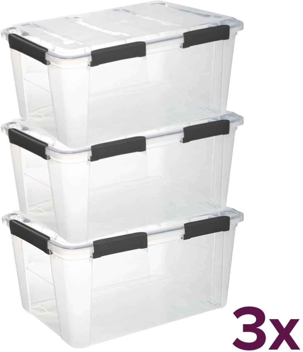 waterdichte opbergbox 50 liter (voordeelbundel) five® heavy duty transparant stapelbaar