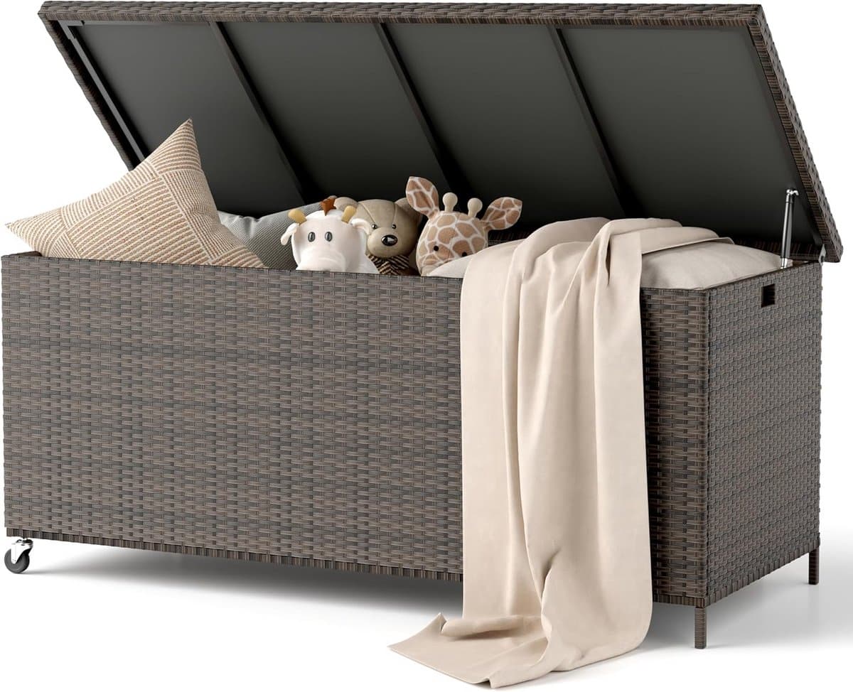 waterdichte tuinbox 480 liter opbergdoos voor buiten met wielen en gasdrukveren