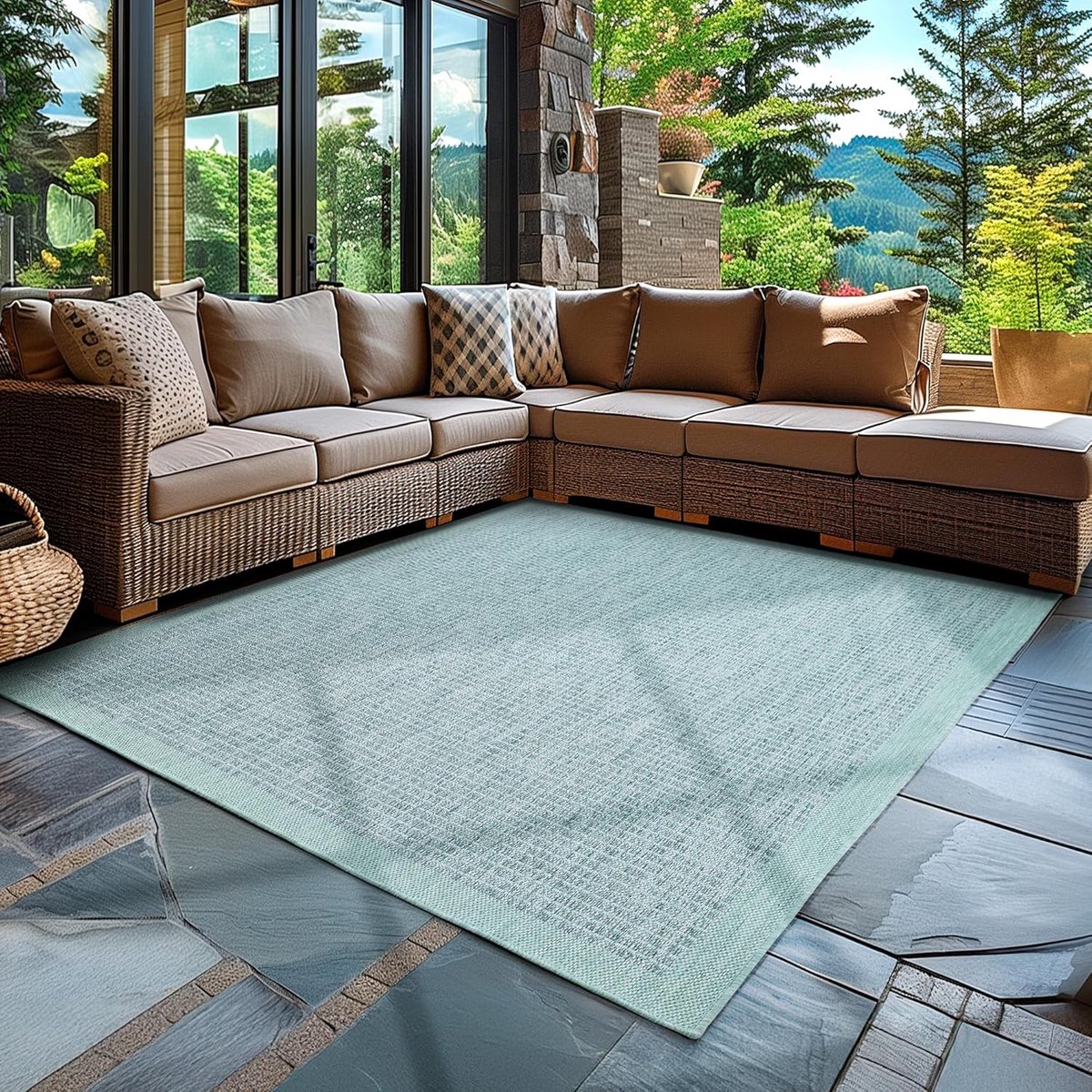 weerbestendig buitenkleed blauw sisal look voor terras en tuin 160 x 230 cm