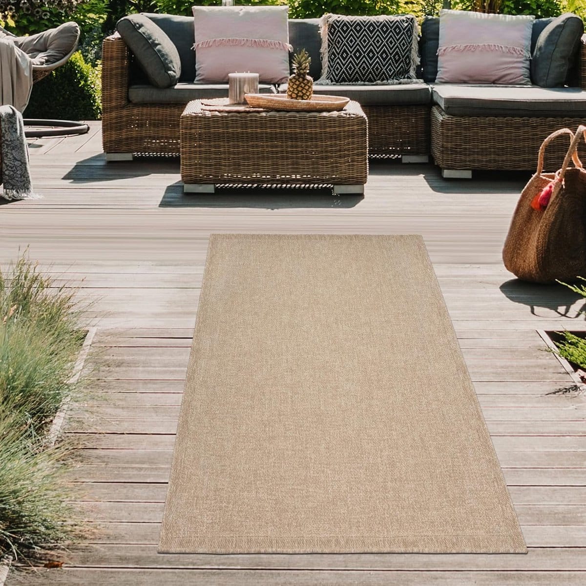 weerbestendig buitenkleed in sisal look voor tuin, terras en balkon 80×250 cm