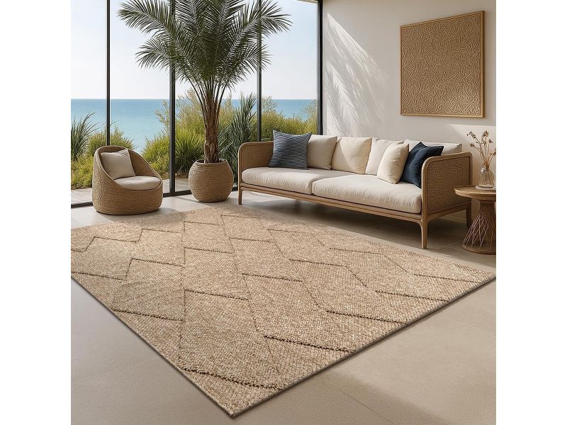 Weerbestendig Buitenkleed met Jute Look, Duurzaam voor Balkon, Terras en Tuin, 160 x 220 cm