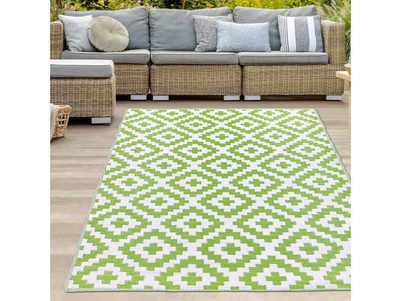 Weerbestendig Buitenkleed Tuin en Camping met Grote Ruiten Groen-Wit 180x280 cm