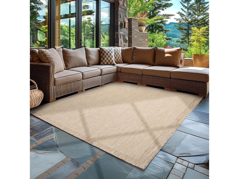 Weerbestendig Buitenkleed voor Terras, Balkon en Tuin - Effen Beige 160 x 230 cm