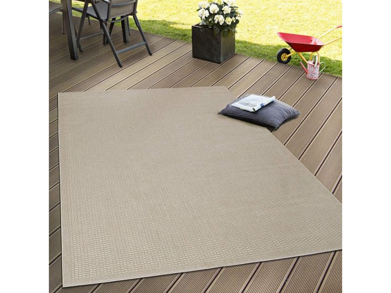 Weerbestendig Plat Geweven Buitenkleed Beige Natuurlijke Look