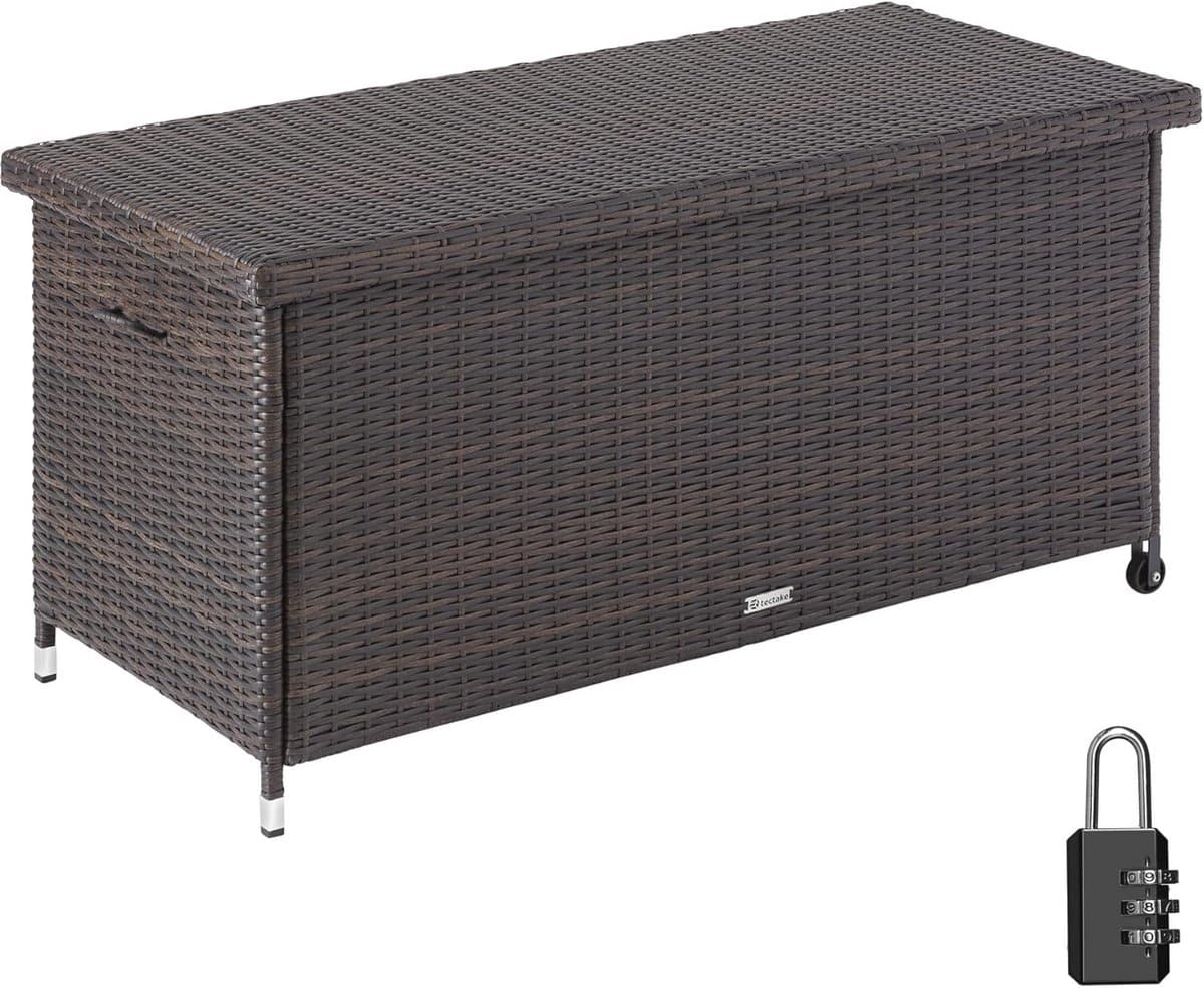 weerbestendige wicker opbergbox met deksel 270l kussenbox voor tuin, terras en balkon verrijdbaar en onderhoudsarm