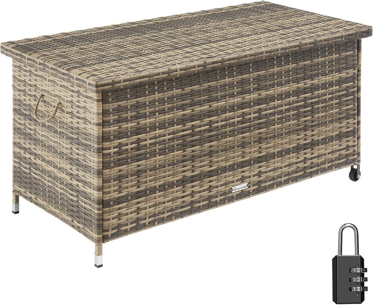 wicker kussenbox met uittrekbare binnenzak en cijferslot 270 liter opbergruimte voor tuin en balkon
