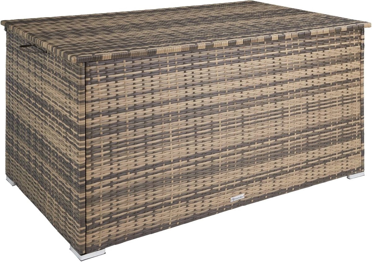 wicker tuinopbergbox met aluminium frame weerbestendig en uv bestendig voor buitengebruik