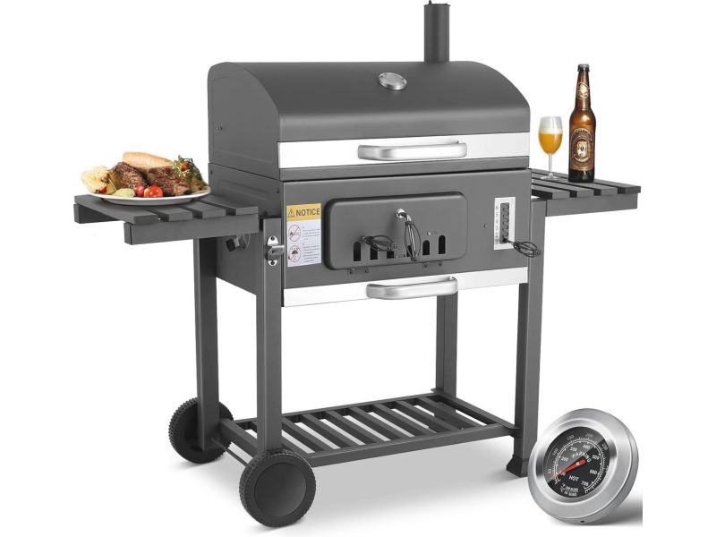 XXL Houtskool Grillwagen met Deksel en Wielen | Staande BBQ