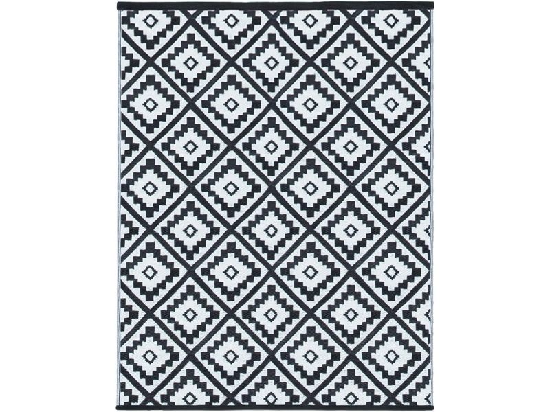 Zwart-Wit Geometrisch Buitentapijt 270 x 370 cm - Duurzaam Tuinkleed