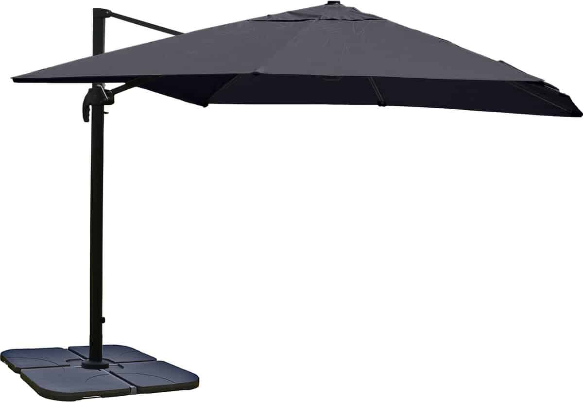 zweefparasol mcw a96, 3,5×3,5m (Ø4,95m) polyester/aluminium 25kg ~ antraciet met standaard