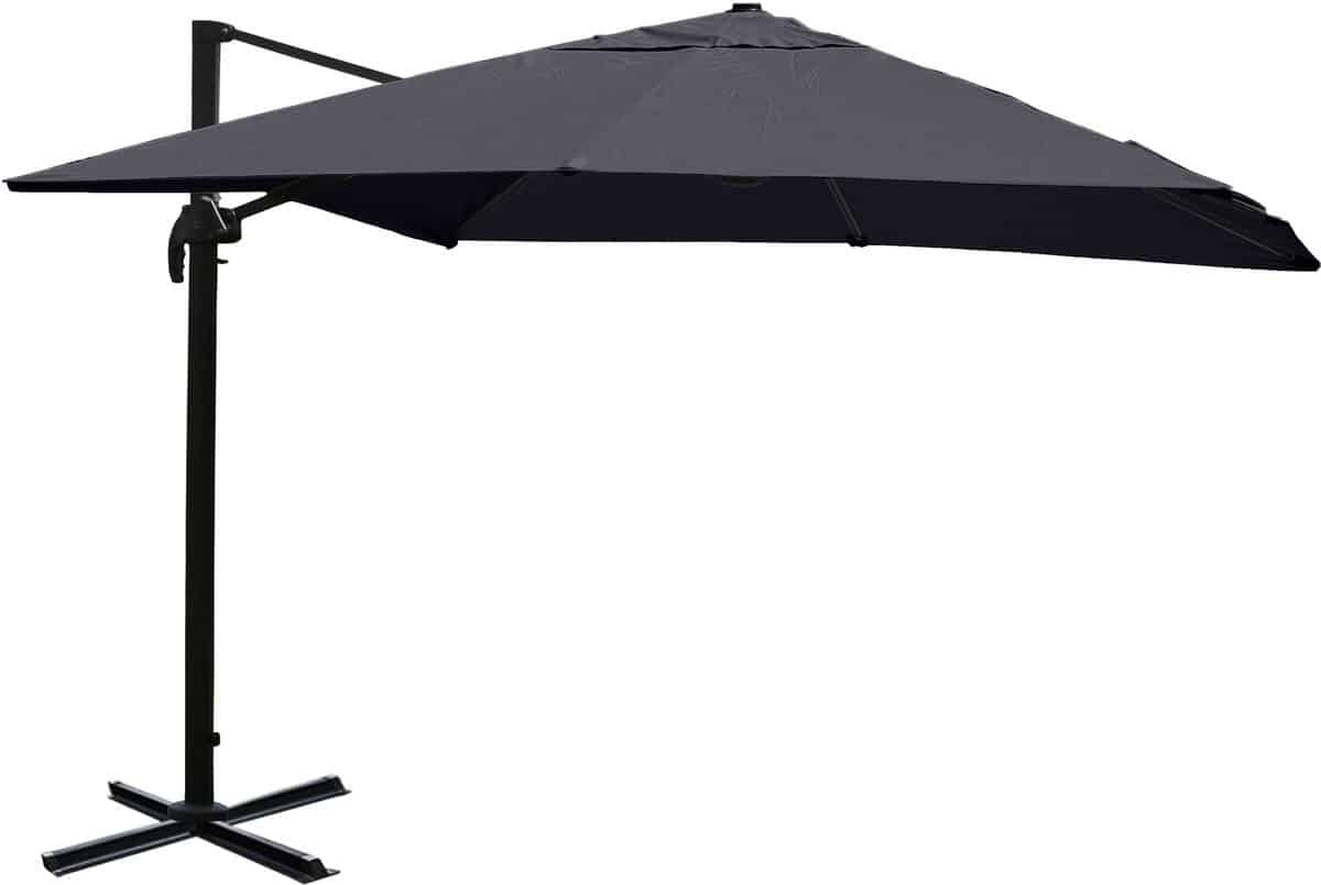 zweefparasol mcw a96, 3,5×3,5m (Ø4,95m) polyester/aluminium 25kg ~ antraciet zonder standaard