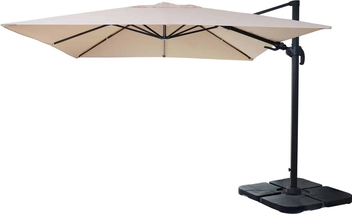 zweefparasol mcw a96, 3x3m (Ø4,24m) draaibaar, polyester aluminium/staal 23kg ~ crème