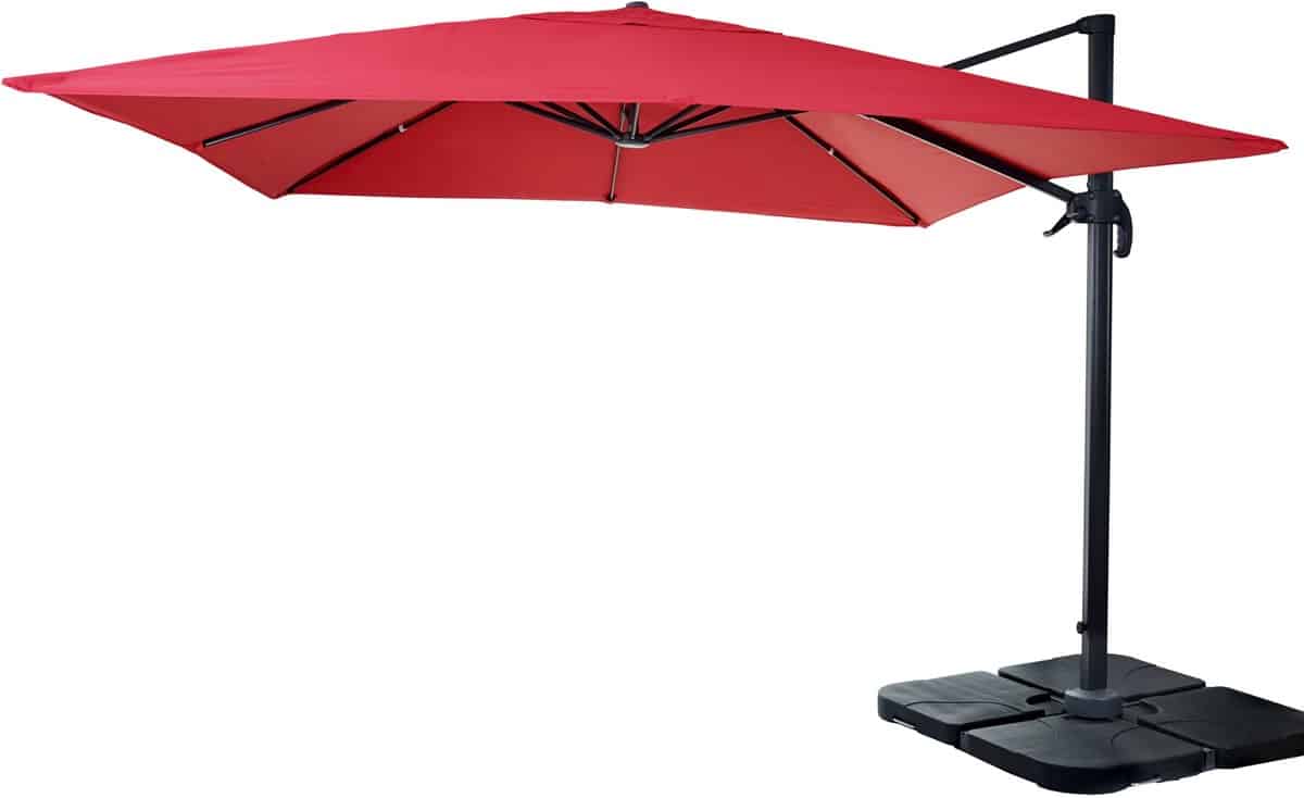 zweefparasol mcw a96, parasol 3x3m (Ø4.24m) polyester aluminium/staal 23kg ~ rood
