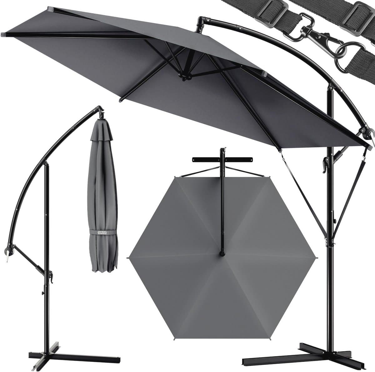 zweefparasol Ø 330 cm met windbescherming draaibaar & kantelbaar