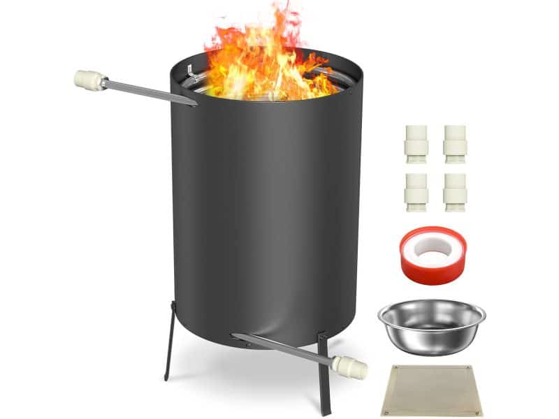 Zwembadverwarming Feuertonne RVS 28L - Poolverwarmer op Hout en Kolen - Zonder Elektriciteit - 32mm 38mm Aansluiting - Met Asopvang en Beschermmat