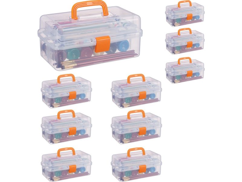 10x opbergbox met vakjes - transparante opbergdoos - 9 vakken