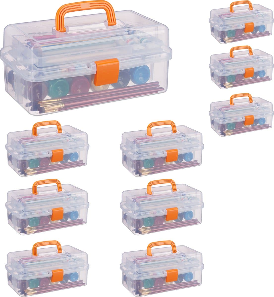 10x opbergbox met vakjes transparante opbergdoos 9 vakken