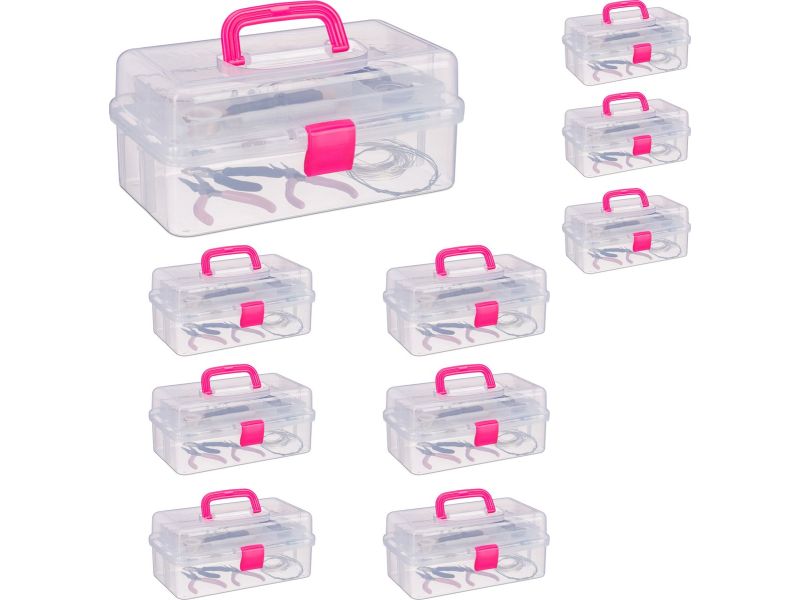 10x opbergbox met vakjes - transparante opbergdoos - 9 vakken